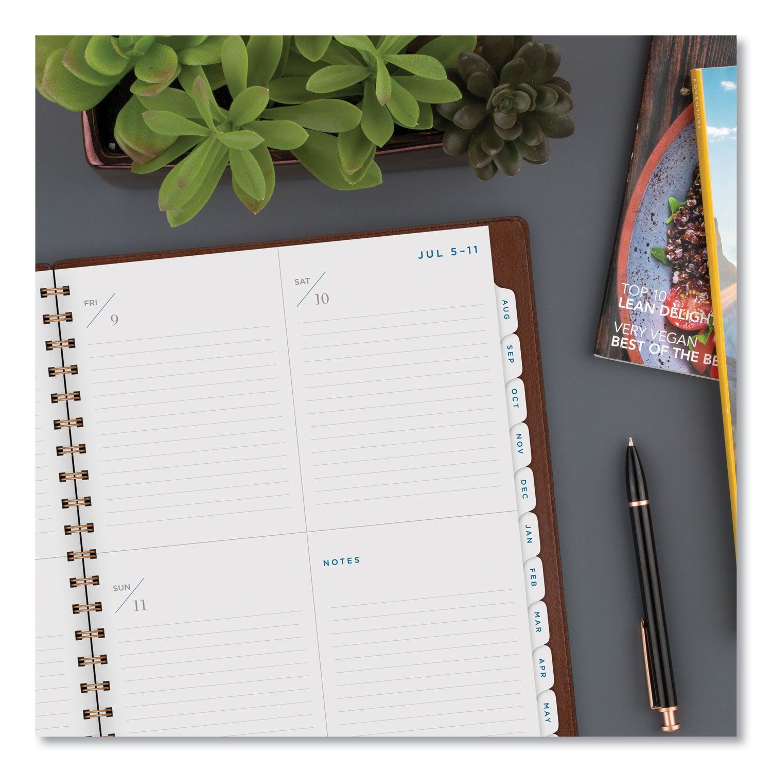 Signature Collection Academic Weekly/Monthly Planners, 11.5 x 8, Distressed Brown Cover, 13-Month (July-July): 2023-2024