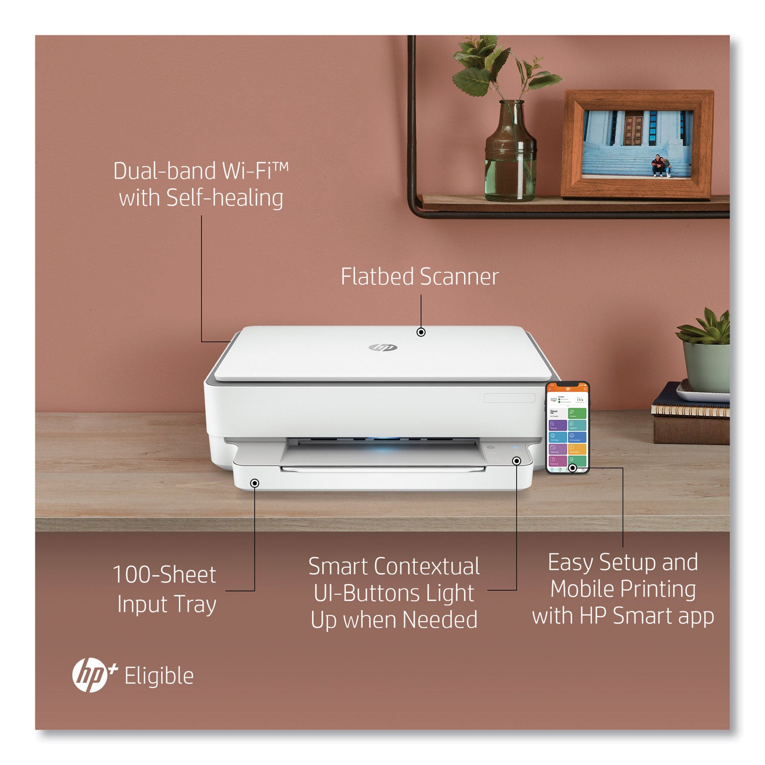 HP Envy 6055E Wireless Inkjet Multifunction Printer - Color - White - Copier/Printer/Scanner - 4800 x 1200 dpi Print - Automatic Duplex Print - Up to 1000 Pages Monthly - 100 sheets Input - Color Flatbed Scanner - 1200 dpi Optical Scan - Wireless LAN - 6