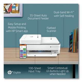 HP Envy 6455e Wireless Inkjet Multifunction Printer - Color - White - Copier/Mobile Fax/Printer/Scanner - 1200 x 1200 dpi Print - Automatic Duplex Print - Up to 1000 Pages Monthly - 100 sheets Input - Color Flatbed Scanner - 1200 dpi Optical Scan - C - 6