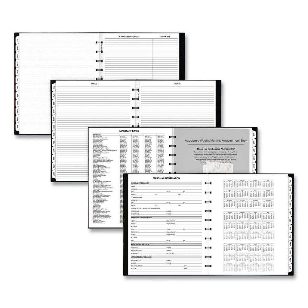 Move-A-Page Academic Weekly/Monthly Planners, 11 x 9, Black Cover, 12-Month (July to June): 2023 to 2024