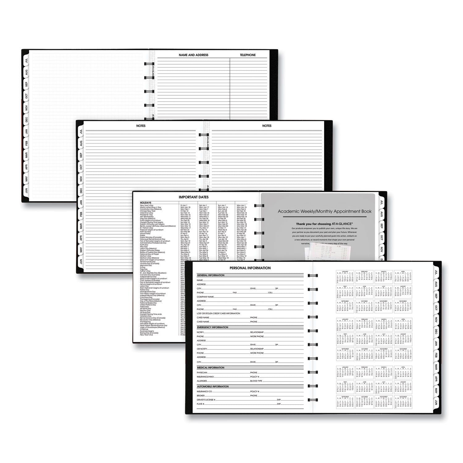 Move-A-Page Academic Weekly/Monthly Planners, 11 x 9, Black Cover, 12-Month (July to June): 2023 to 2024