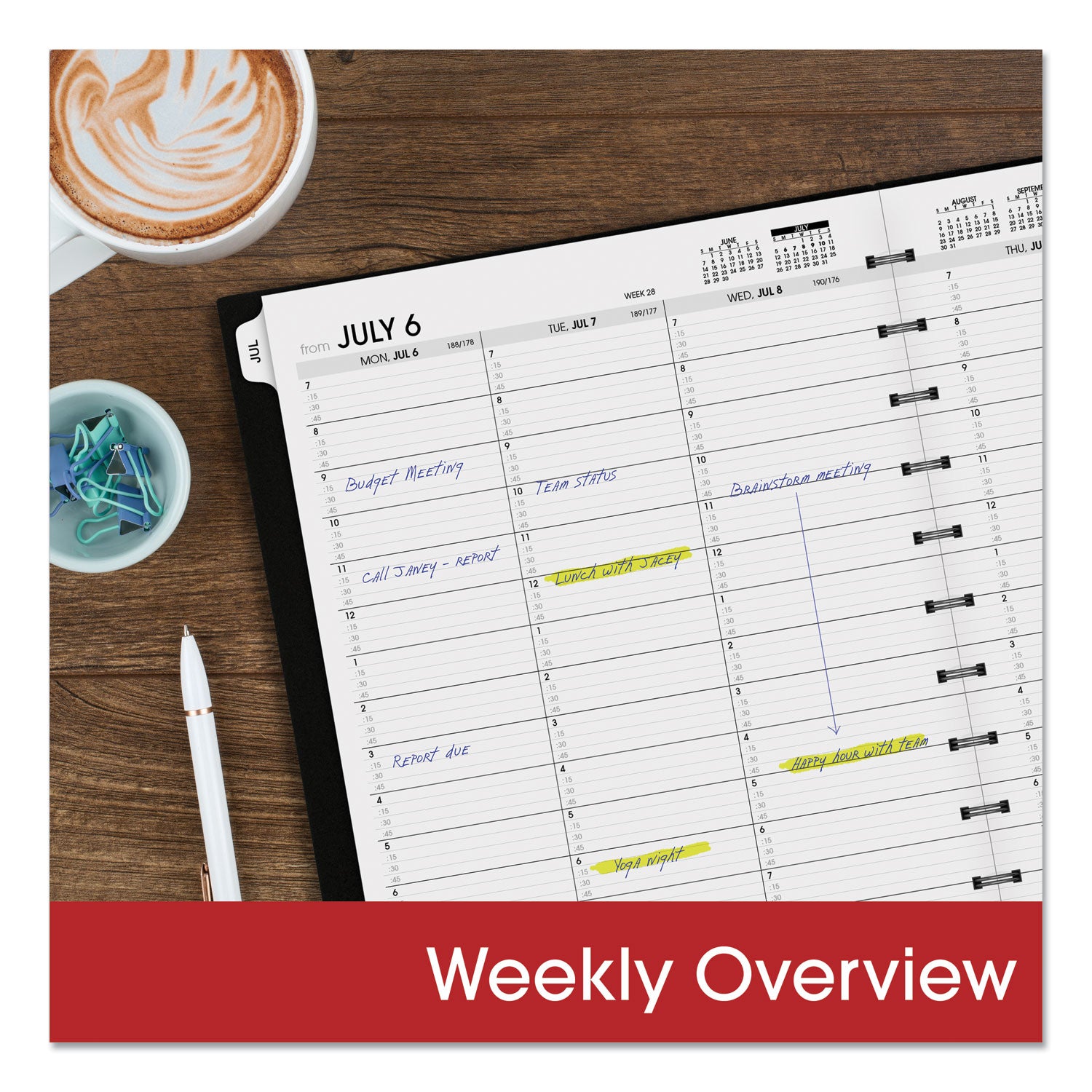 Move-A-Page Academic Weekly/Monthly Planners, 11 x 9, Black Cover, 12-Month (July to June): 2023 to 2024