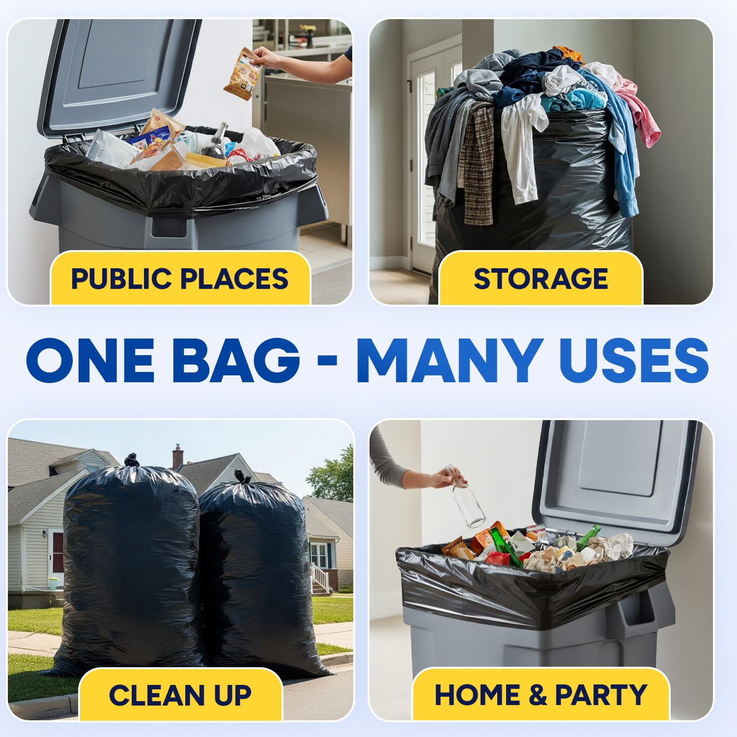 32" x 29" x 68" (61" x 68") 95 Gal 2 Mil Black Trash Bags, 25/Case