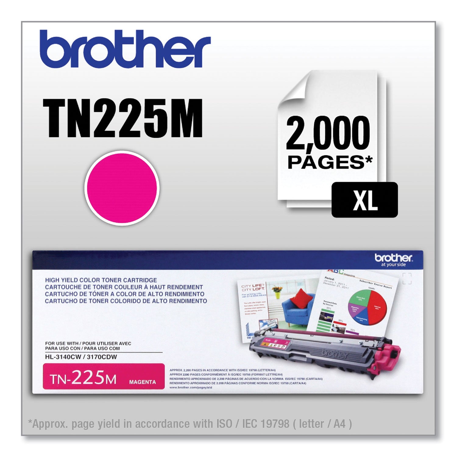 TN225M High-Yield Toner, 2,200 Page-Yield, Magenta