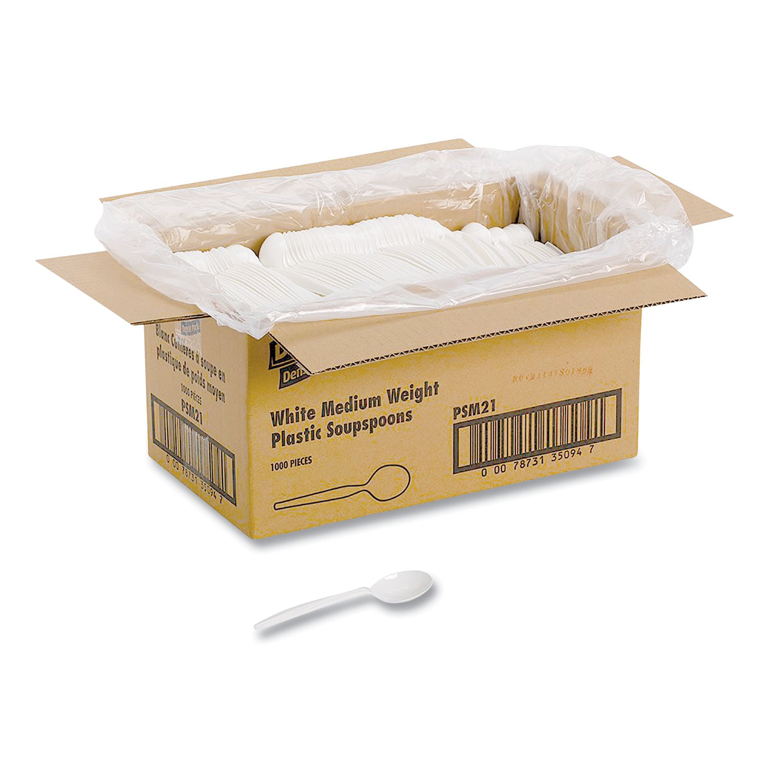 Plastic Cutlery, Mediumweight Soup Spoons, White, 1,000/Carton