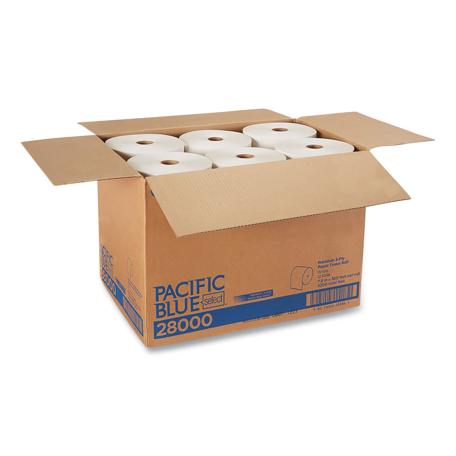 Pacific Blue Select Premium Nonperf Paper Towels, 2-Ply, 7.88 x 350 ft, White, 12 Rolls/Carton - 