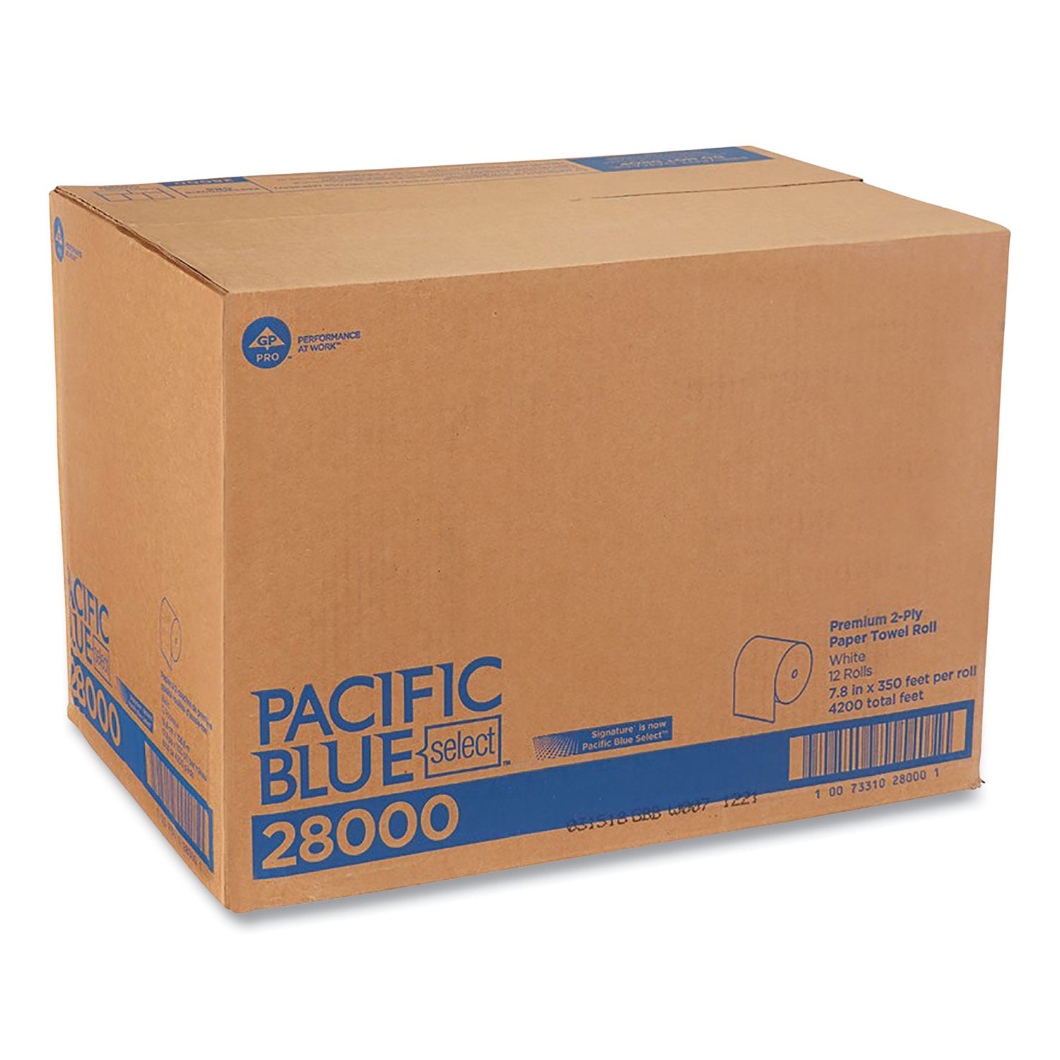 Pacific Blue Select Premium Nonperf Paper Towels, 2-Ply, 7.88 x 350 ft, White, 12 Rolls/Carton - 
