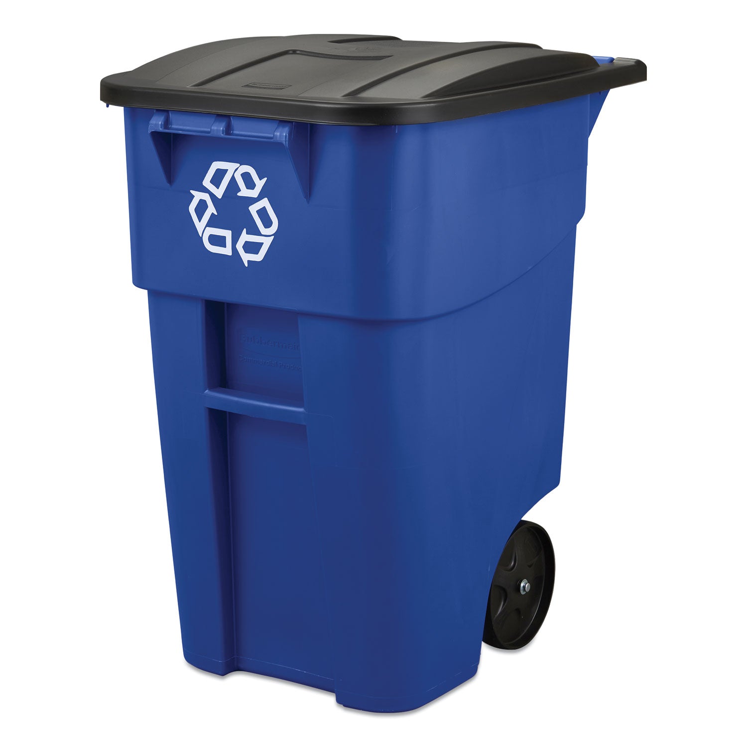 Square Brute Recycling Rollout Container, 50 gal, Plastic, Blue - 