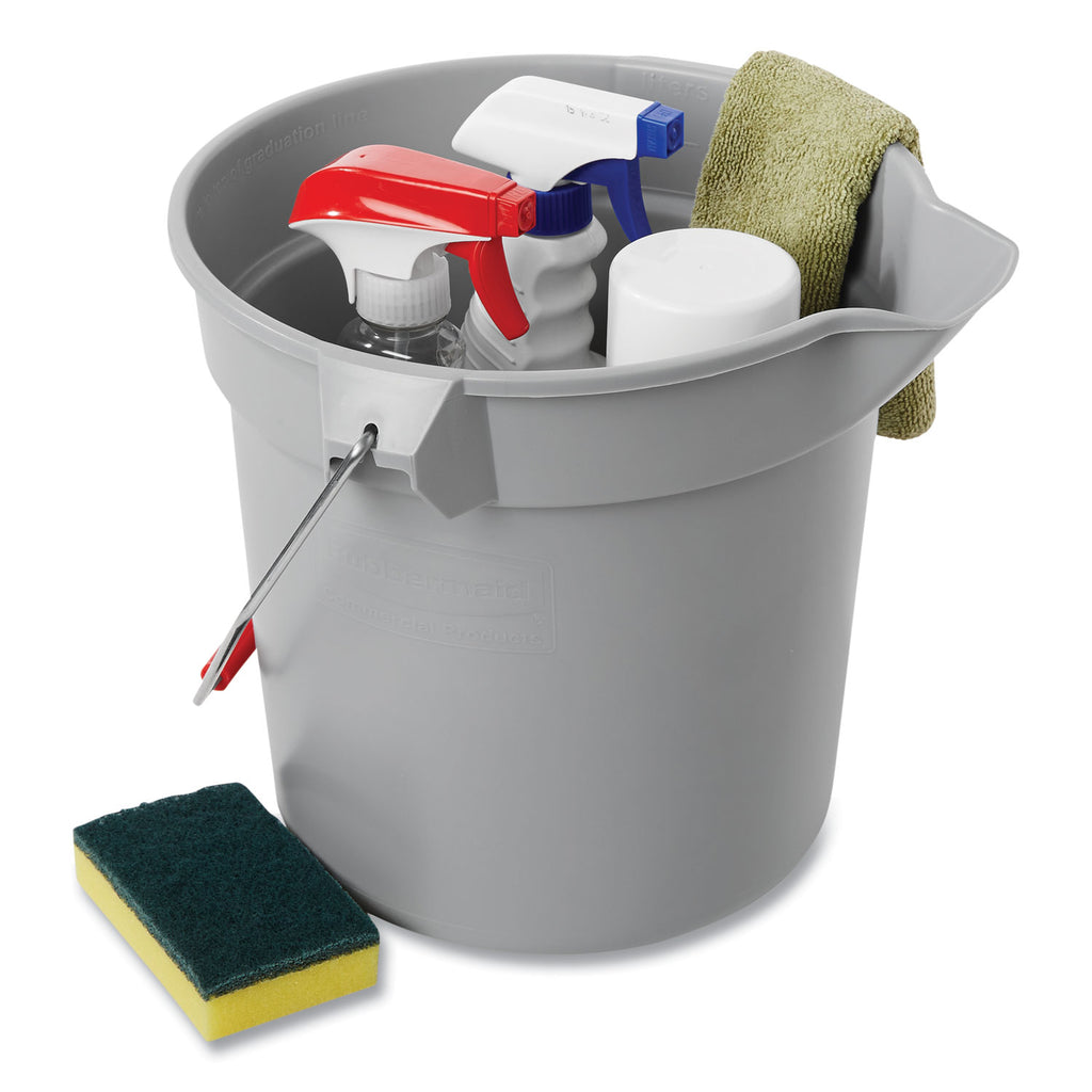 10 Quart Plastic Utility Pail, Plastic, Gray, 10.5" dia - 