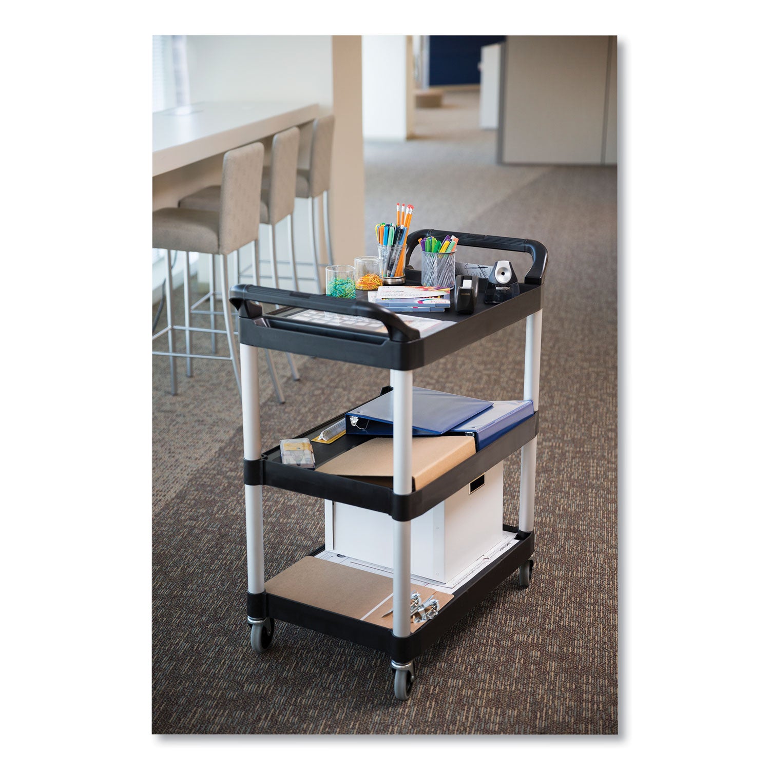 Economy Plastic Cart, Three-Shelf, 18-5/8w x 33-5/8d x 37-3/4h, Black - 6