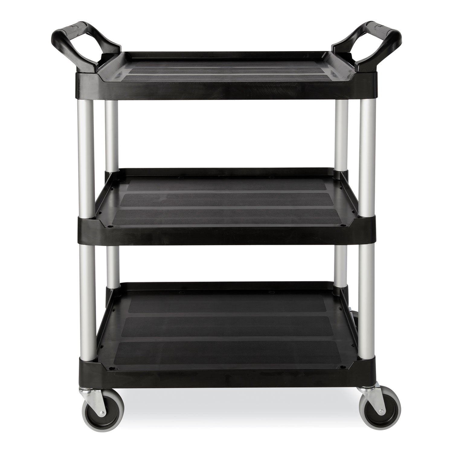 Xtra Utility Cart with Open Sides, Plastic, 3 Shelves, 300 lb Capacity, 40.63" x 20" x 37.81", Black - 