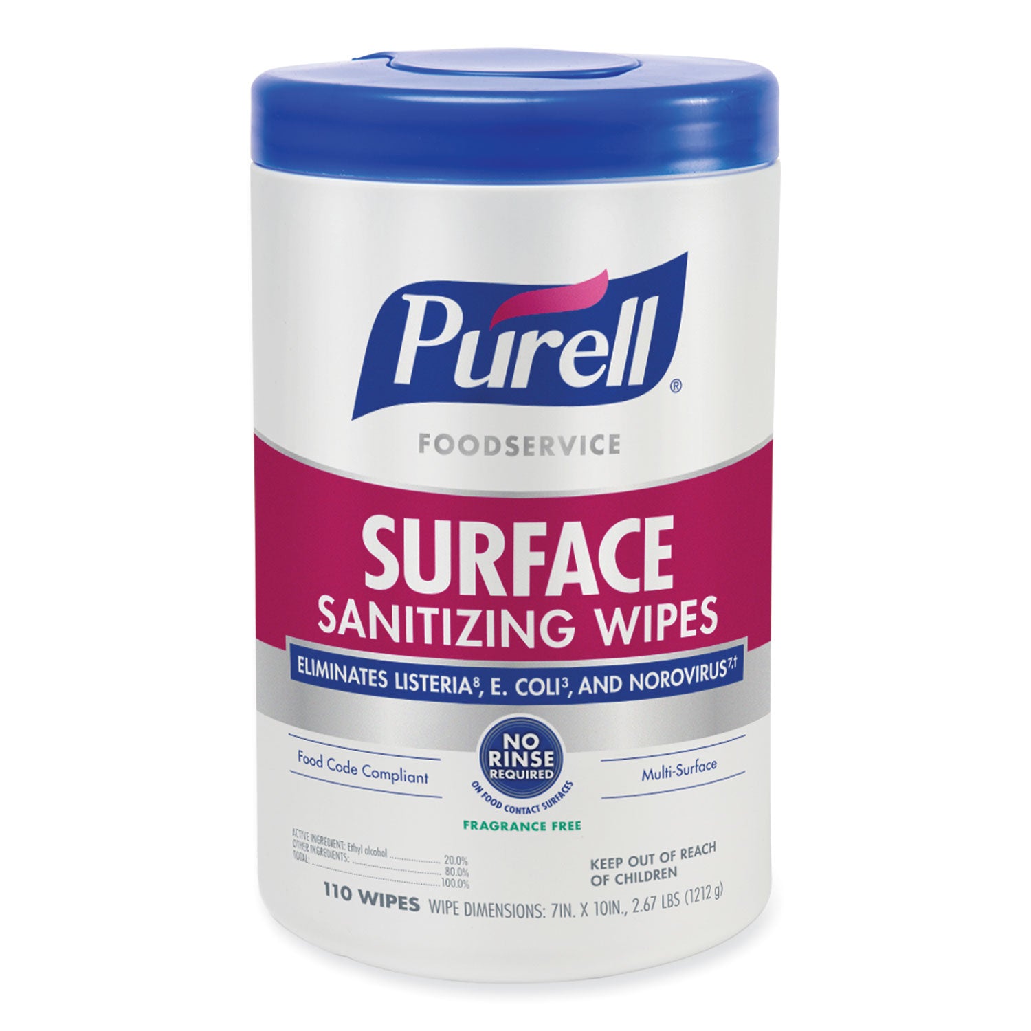 foodservice-surface-sanitizing-wipes-1-ply-10-x-7-fragrance-free-white-110-canister-6-canisters-carton_goj934106ct - 2