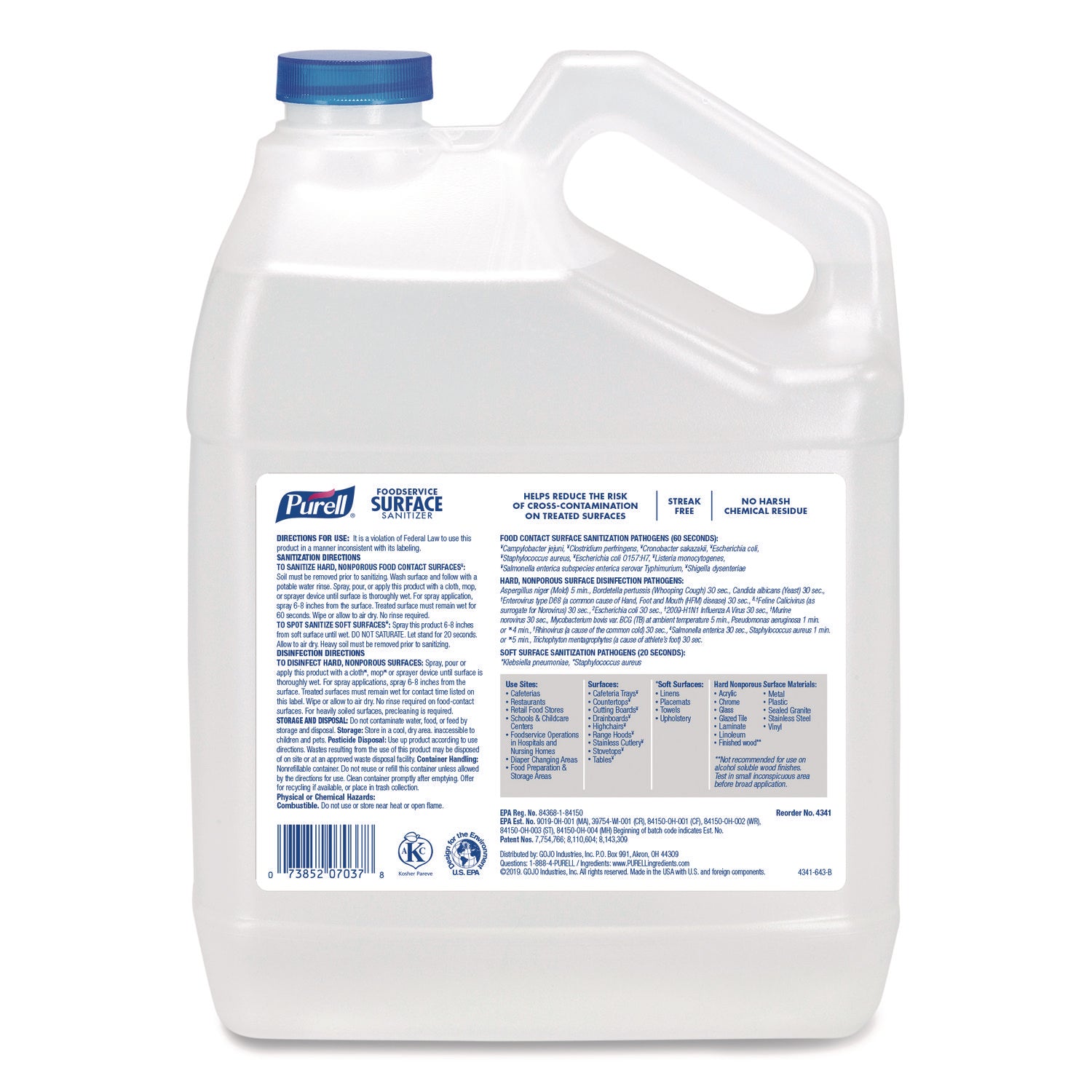 Foodservice Surface Sanitizer, Fragrance Free, 1 gal Bottle, 4/Carton