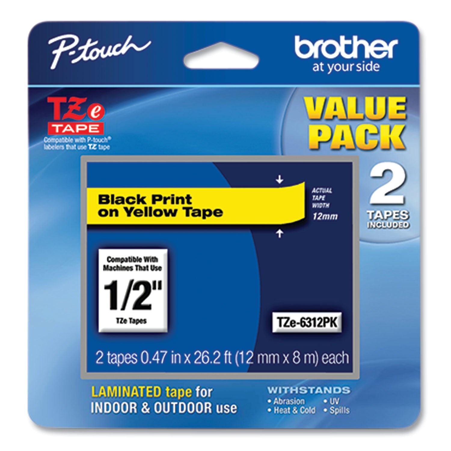 tze-standard-adhesive-laminated-labeling-tape-047-x-262-ft-black-on-yellow-2-pack_brttze6312pk - 1
