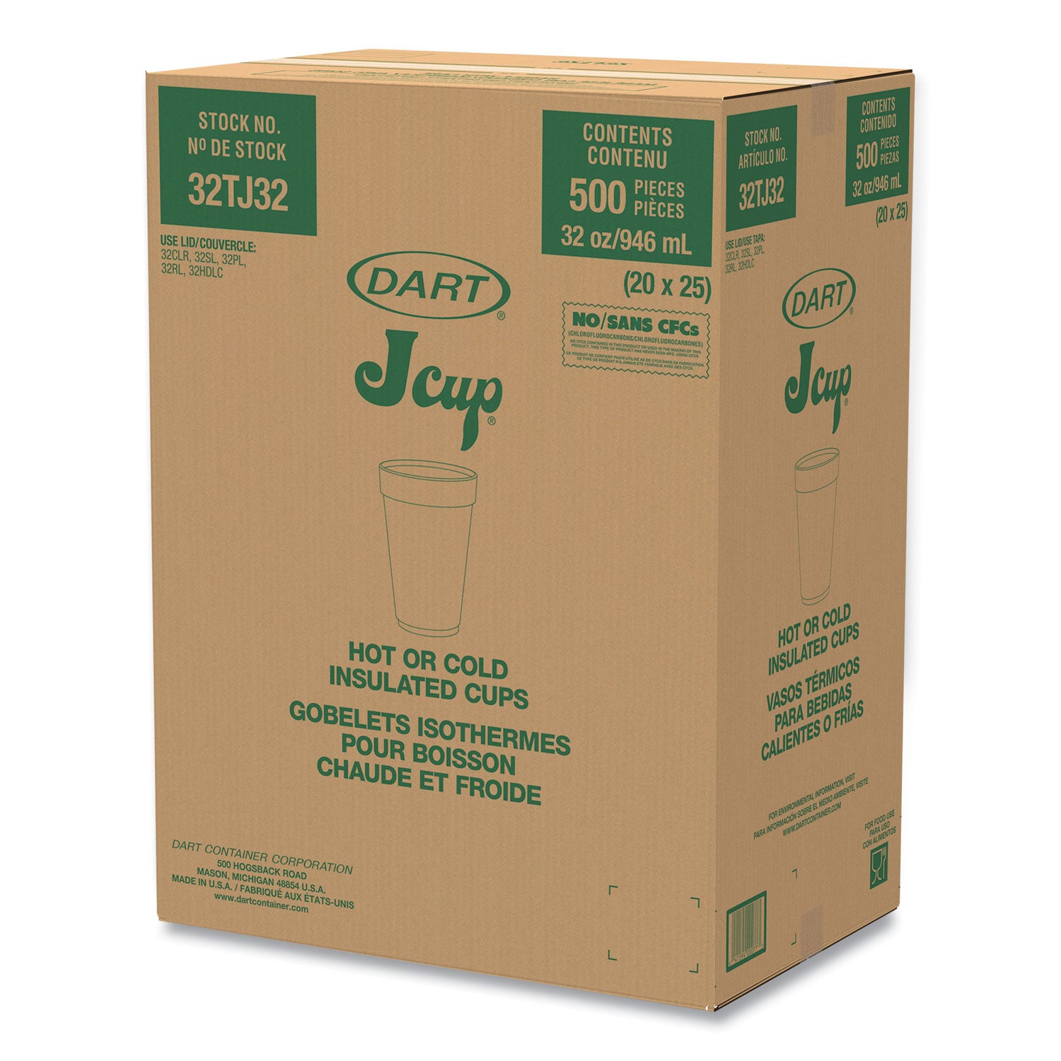 Foam Drink Cups, 32 oz, White, 25/Bag, 20 Bags/Carton - 3