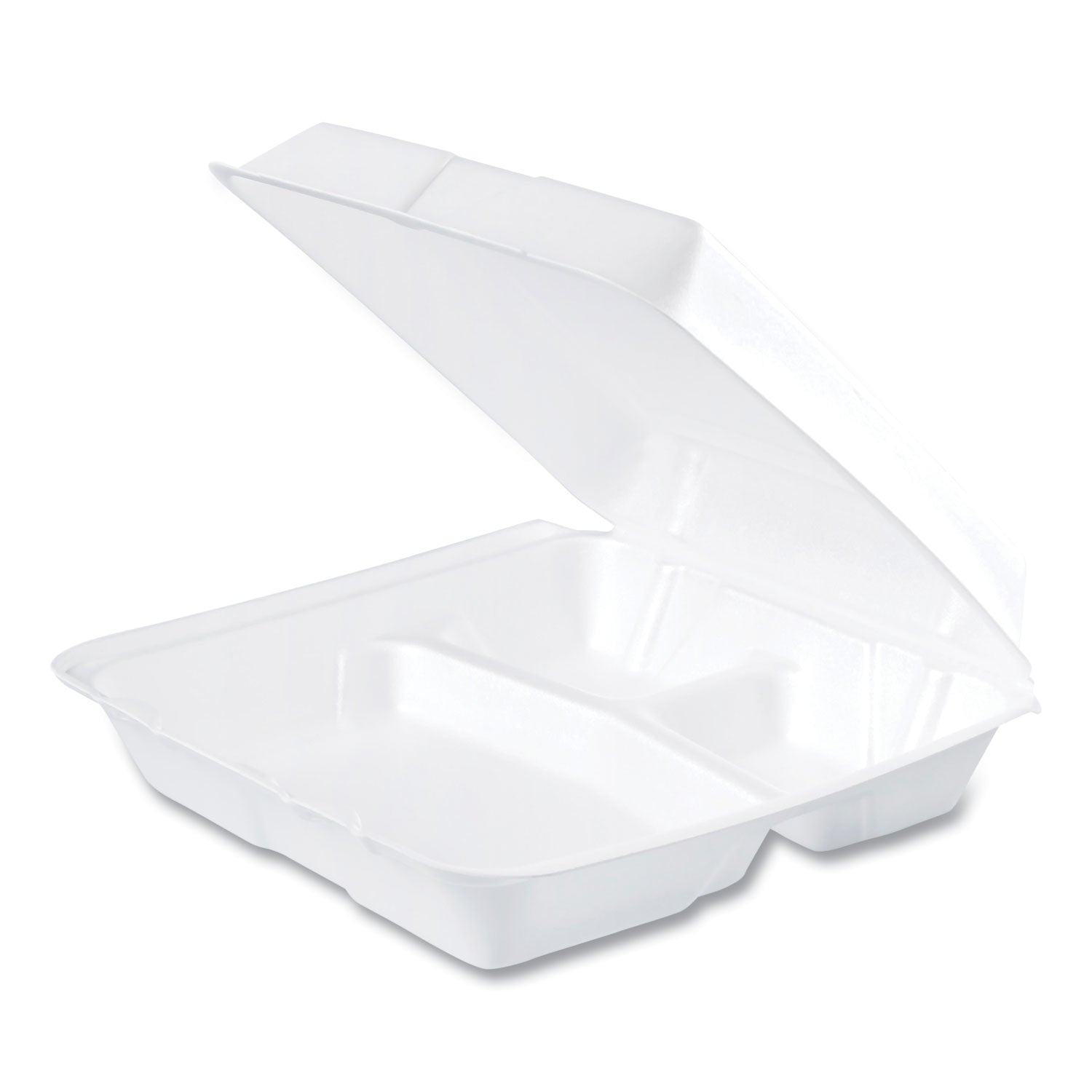 Foam Hinged Lid Containers, 3-Compartment, 9.25 x 9.5 x 3, White, 200/Carton - 