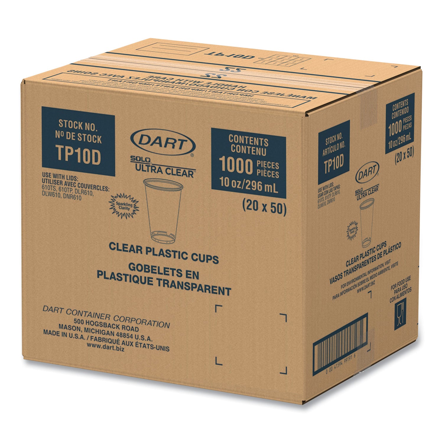 Ultra Clear PET Cups, 10 oz, Tall, 50/Bag, 20 Bags/Carton