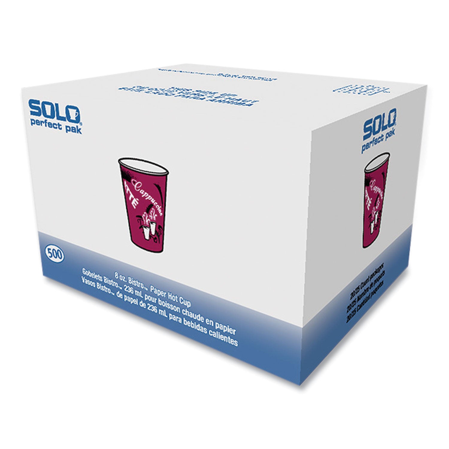 Paper Hot Drink Cups in Bistro Design, 8 oz, Maroon, 500/Carton - 