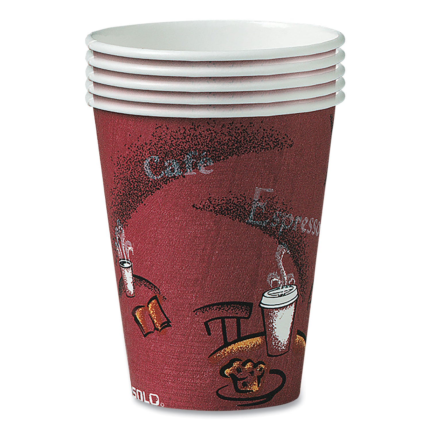 Paper Hot Drink Cups in Bistro Design, 10 oz, Maroon, 300/Carton - 