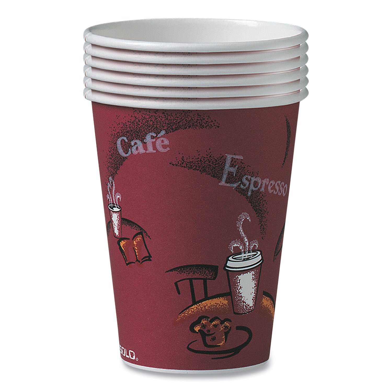 Paper Hot Drink Cups in Bistro Design, 12 oz, Maroon, 300/Carton - 