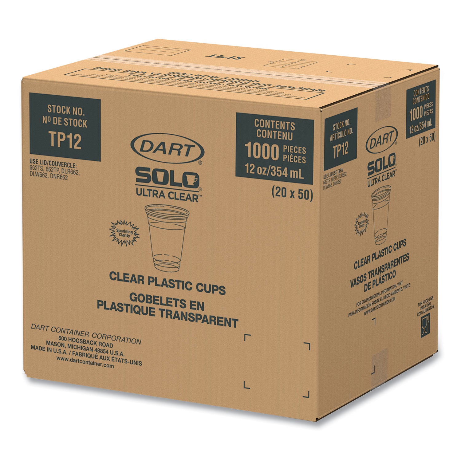 Ultra Clear PET Cups, 12 oz to 14 oz, Practical Fill, 50/Bag, 20 Bags/Carton - 