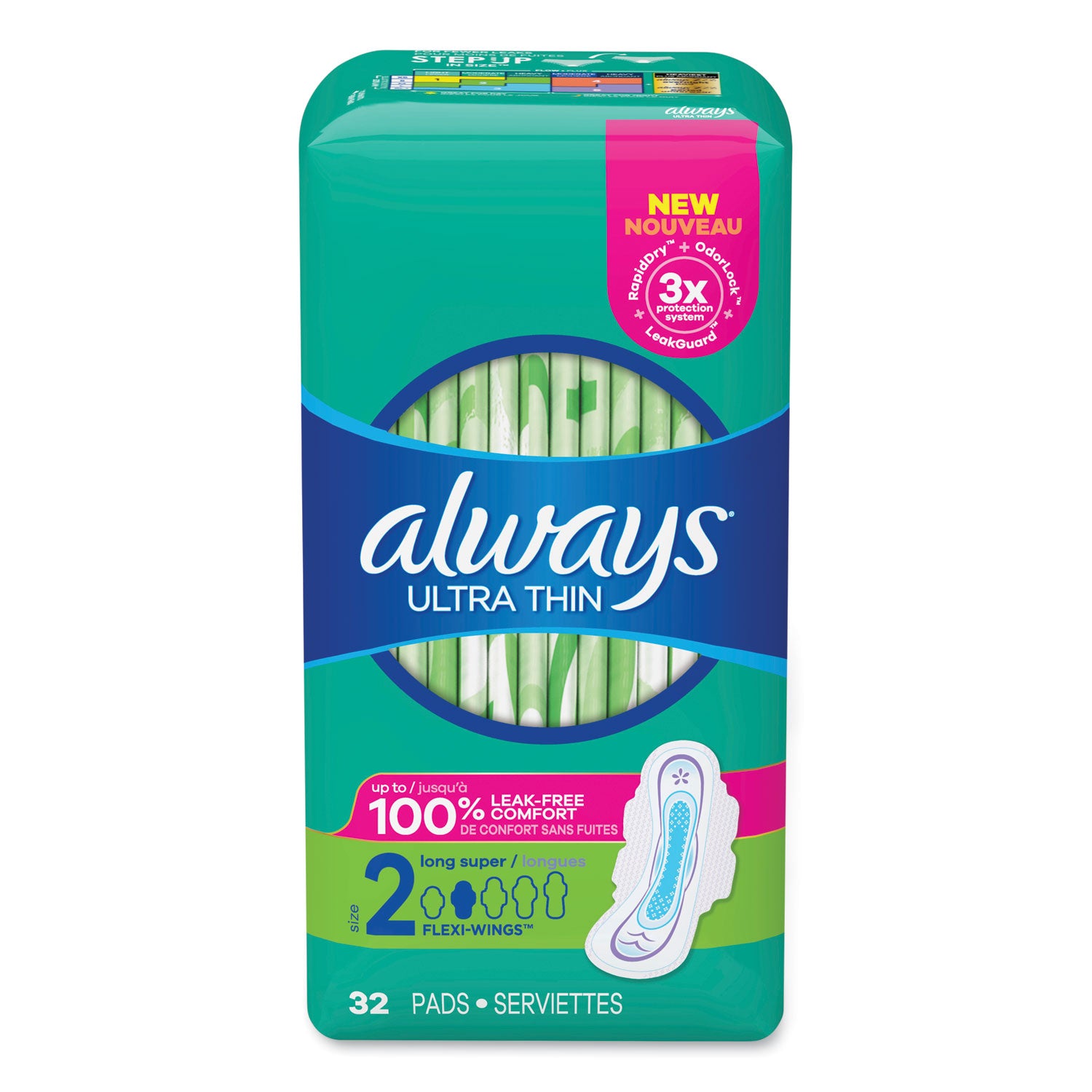 ultra-thin-pads-with-wings-size-2-long-super-absorbent-32-pack-3-packs-carton_pgc97020 - 1