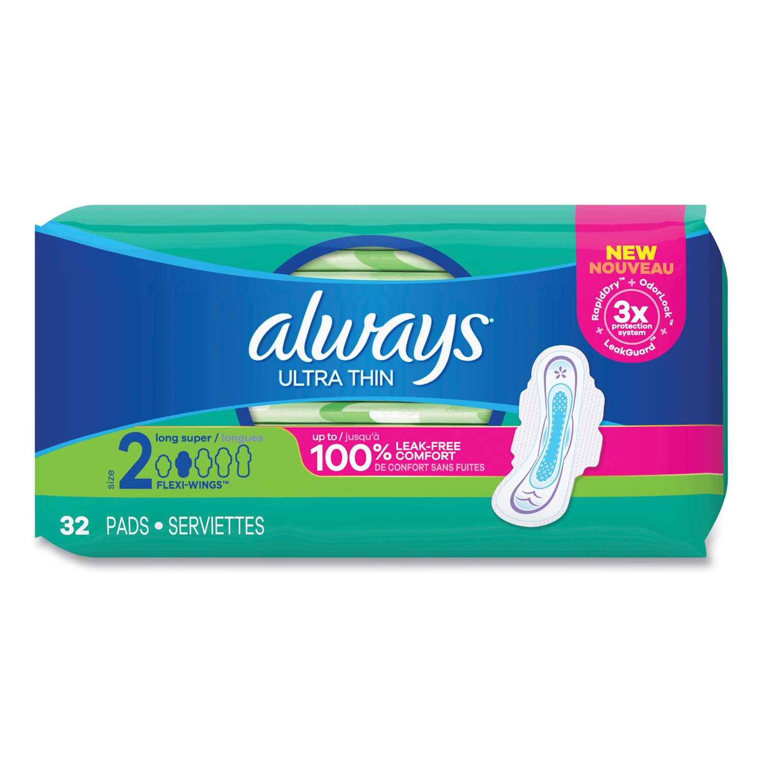 ultra-thin-pads-with-wings-size-2-long-super-absorbent-32-pack-3-packs-carton_pgc97020 - 2
