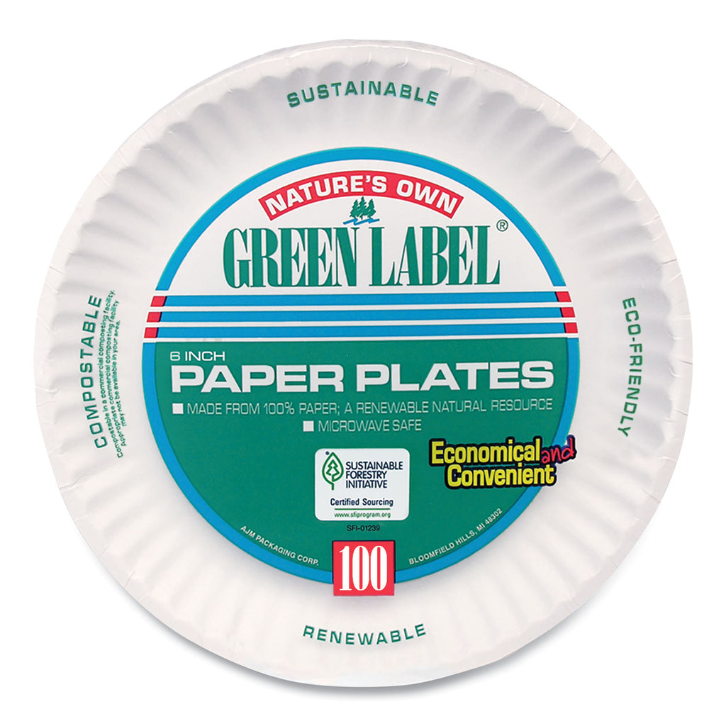 White Paper Plates, 6" dia, 100/Pack, 10 Packs/Carton