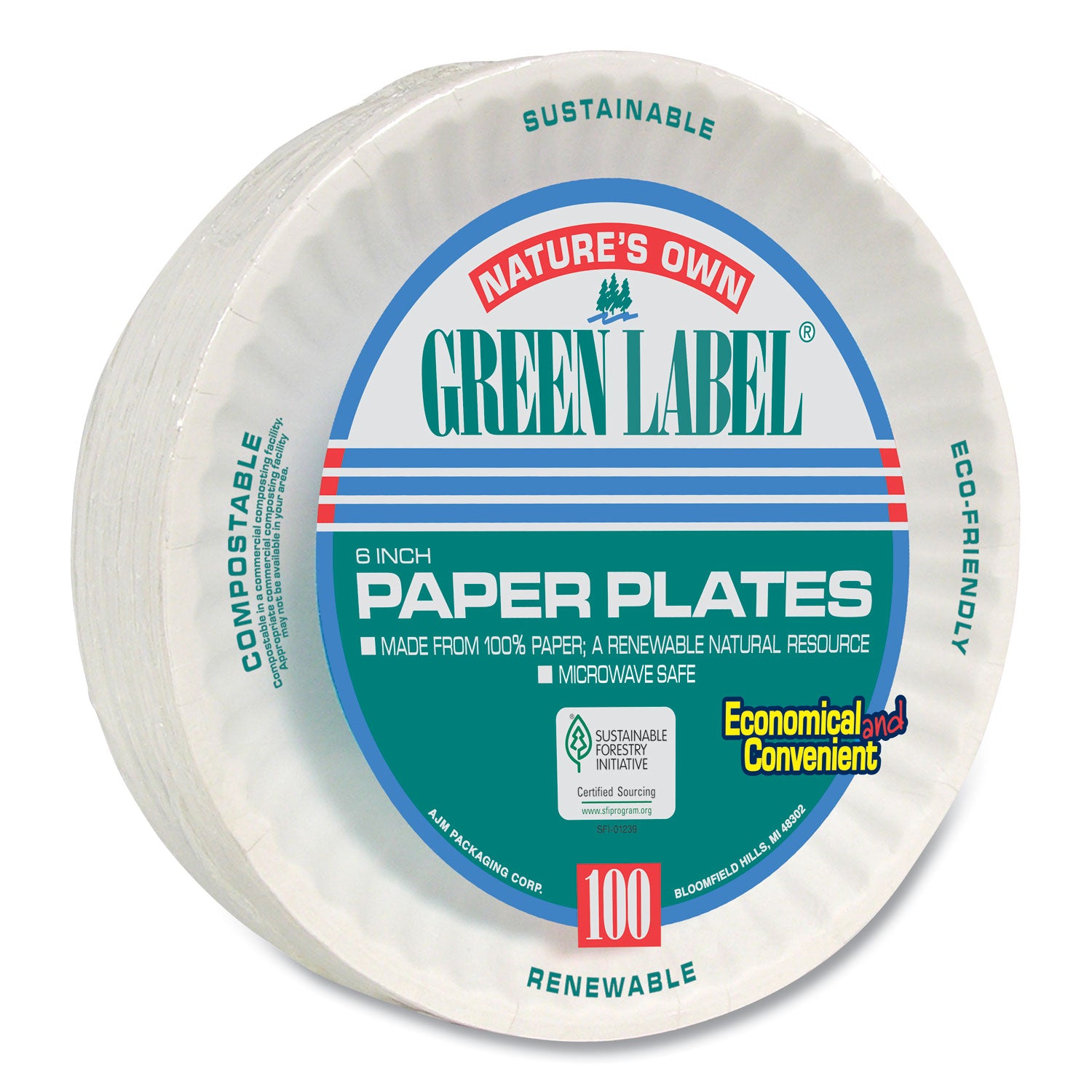 White Paper Plates, 6" dia, 100/Pack, 10 Packs/Carton - 