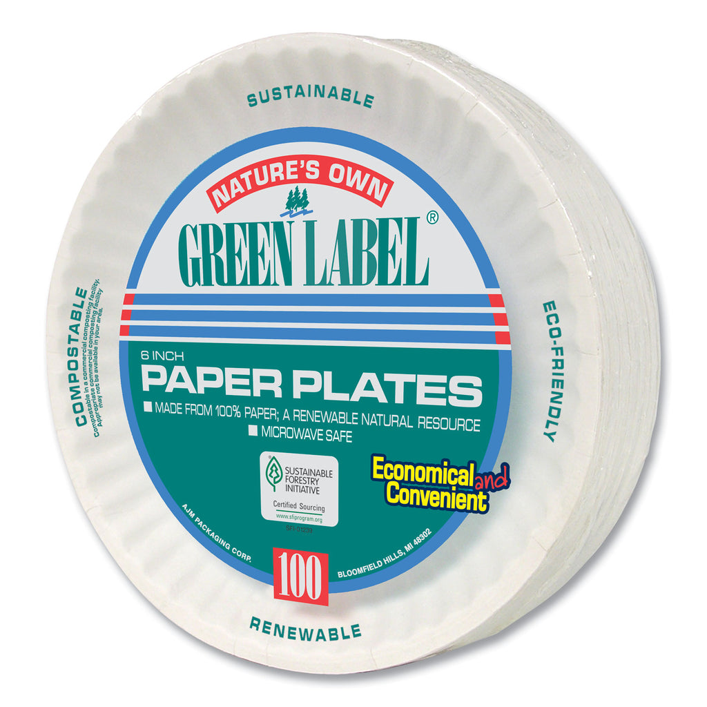White Paper Plates, 6" dia, 100/Pack, 10 Packs/Carton