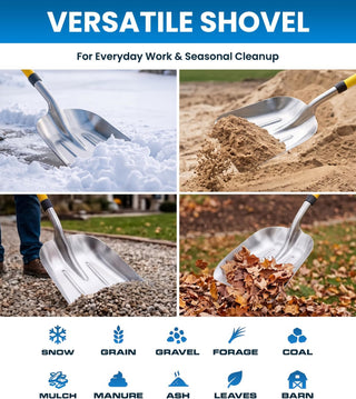 48'' Aluminum Snow Shovel Scoop with Folding Fiberglass Handle & Plastic D-Grip, 15'' Wide Blade