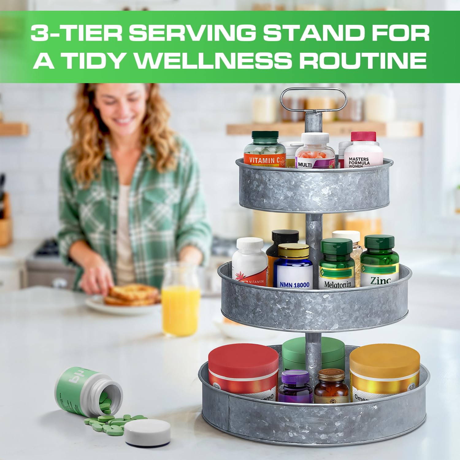 3 Tier Galvanized Metal Round Serving Tray