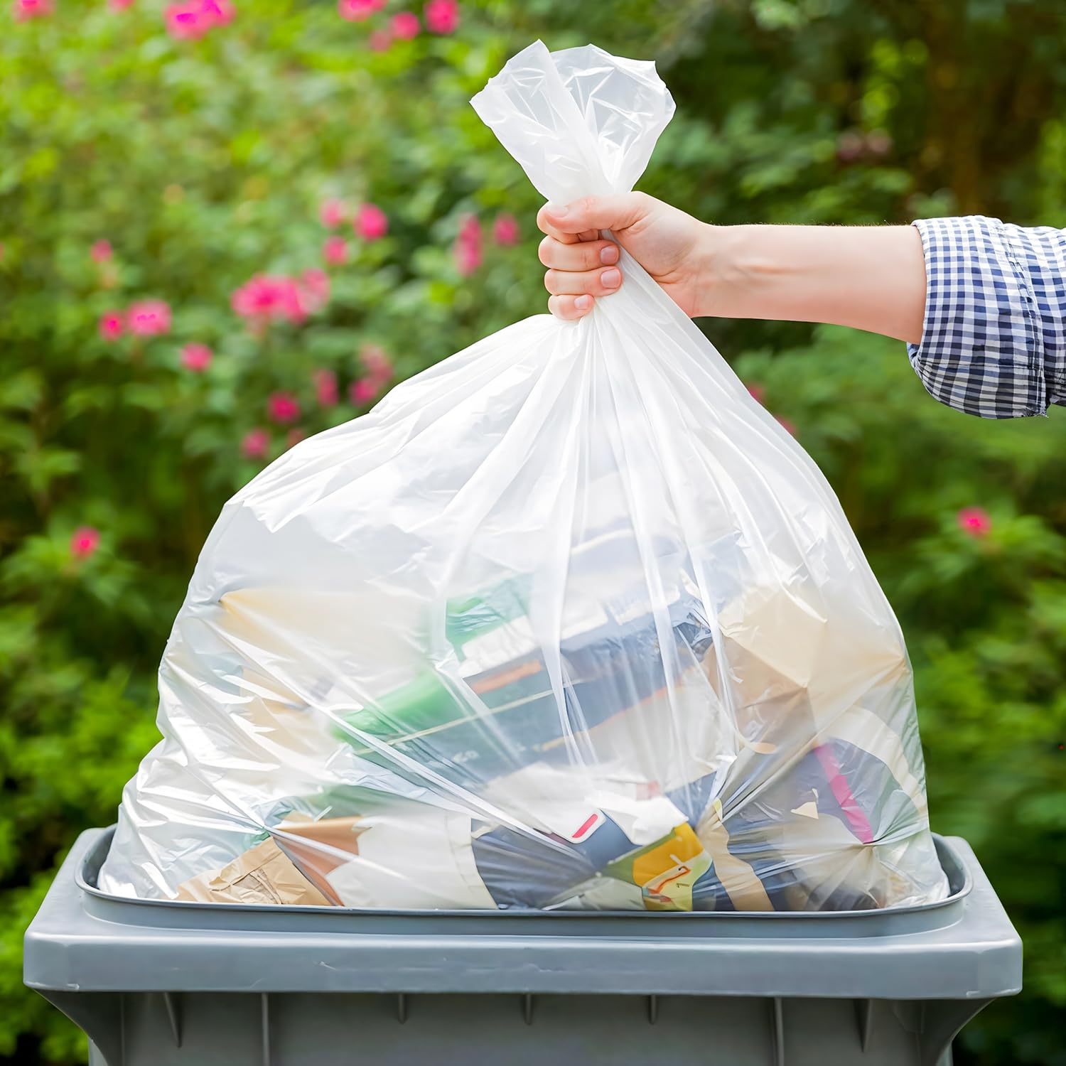 43" x 47" 56 Gal 2 Mil Clear Trash Bags, 100/Case