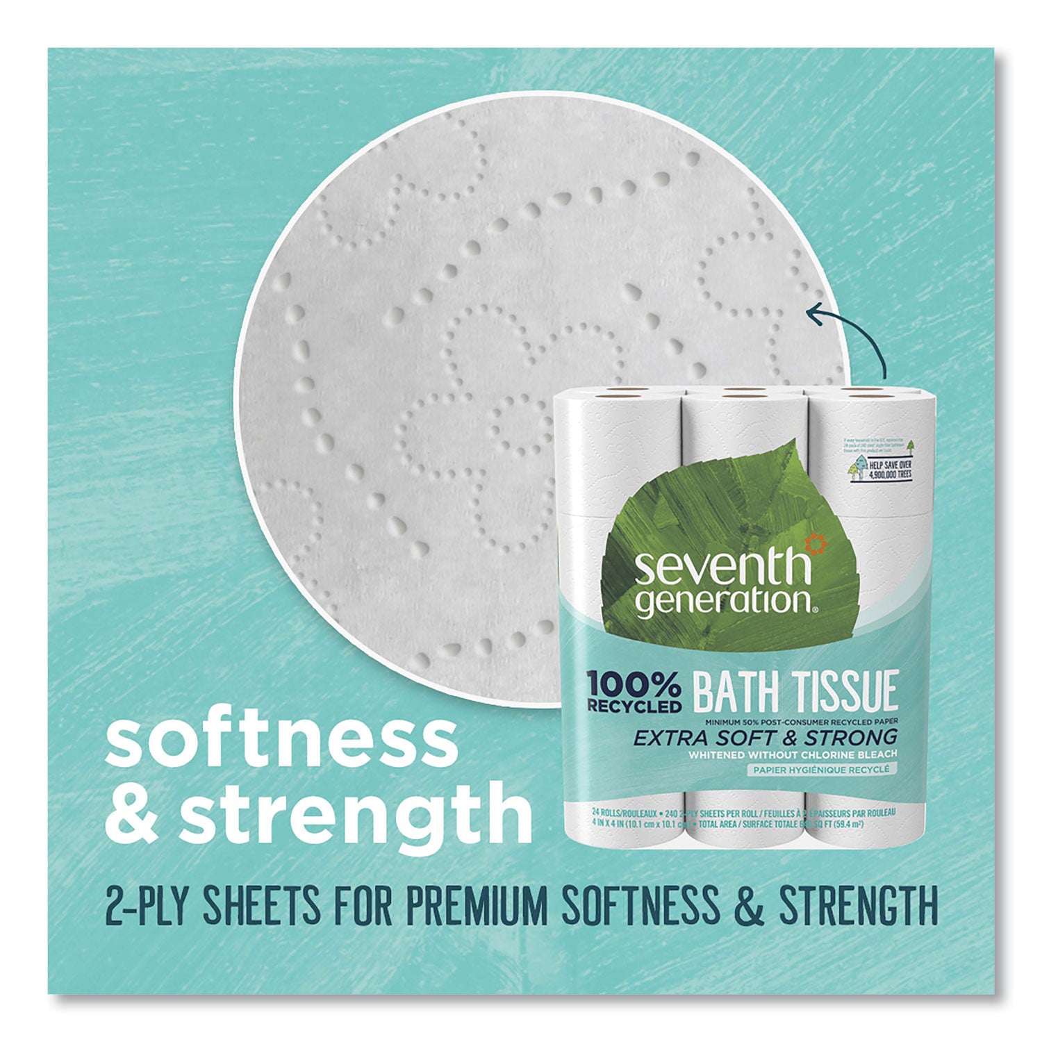 100% Recycled Bathroom Tissue, Septic Safe, 2-Ply, White, 240 Sheets/Roll, 24/Pack