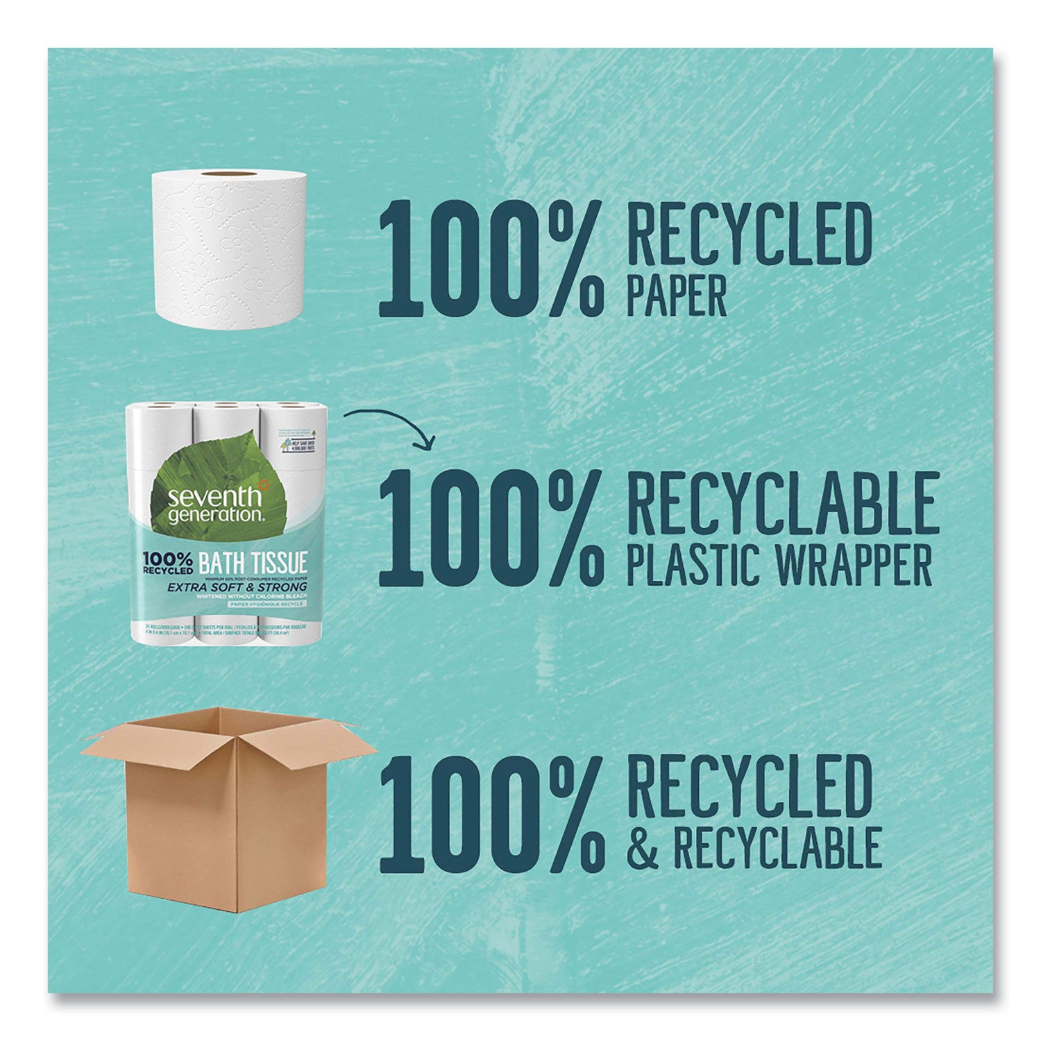 100% Recycled Bathroom Tissue, Septic Safe, 2-Ply, White, 240 Sheets/Roll, 24/Pack - 