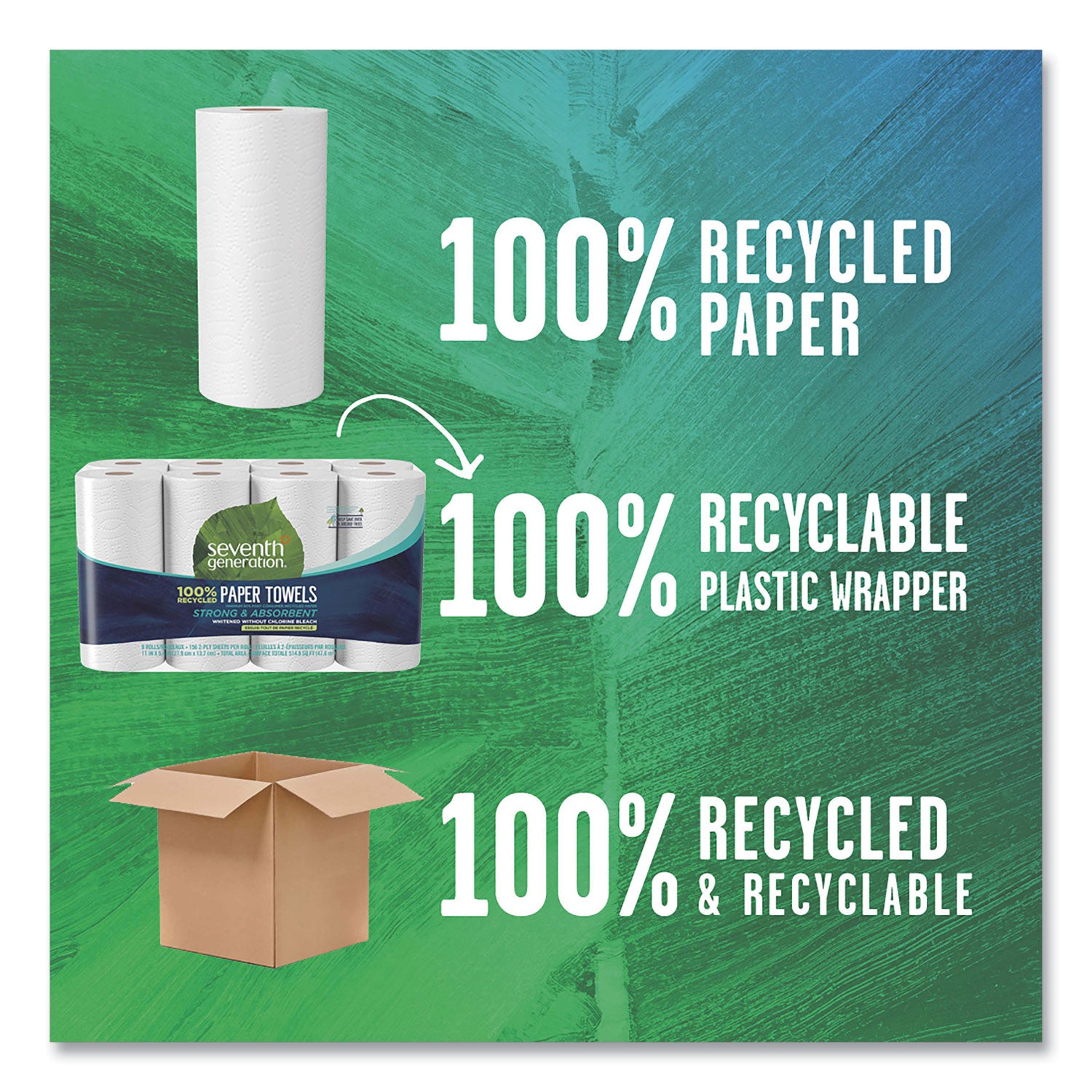 100% Recycled Paper Kitchen Towel Rolls, 2-Ply, 11 x 5.4, 156 Sheets/Rolls, 32 Rolls/Carton - 