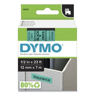 D1 High-Performance Polyester Removable Label Tape, 0.5" x 23 ft, Black on Green - 