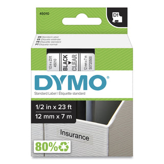 D1 High-Performance Polyester Removable Label Tape, 0.5" x 23 ft, Black on Clear