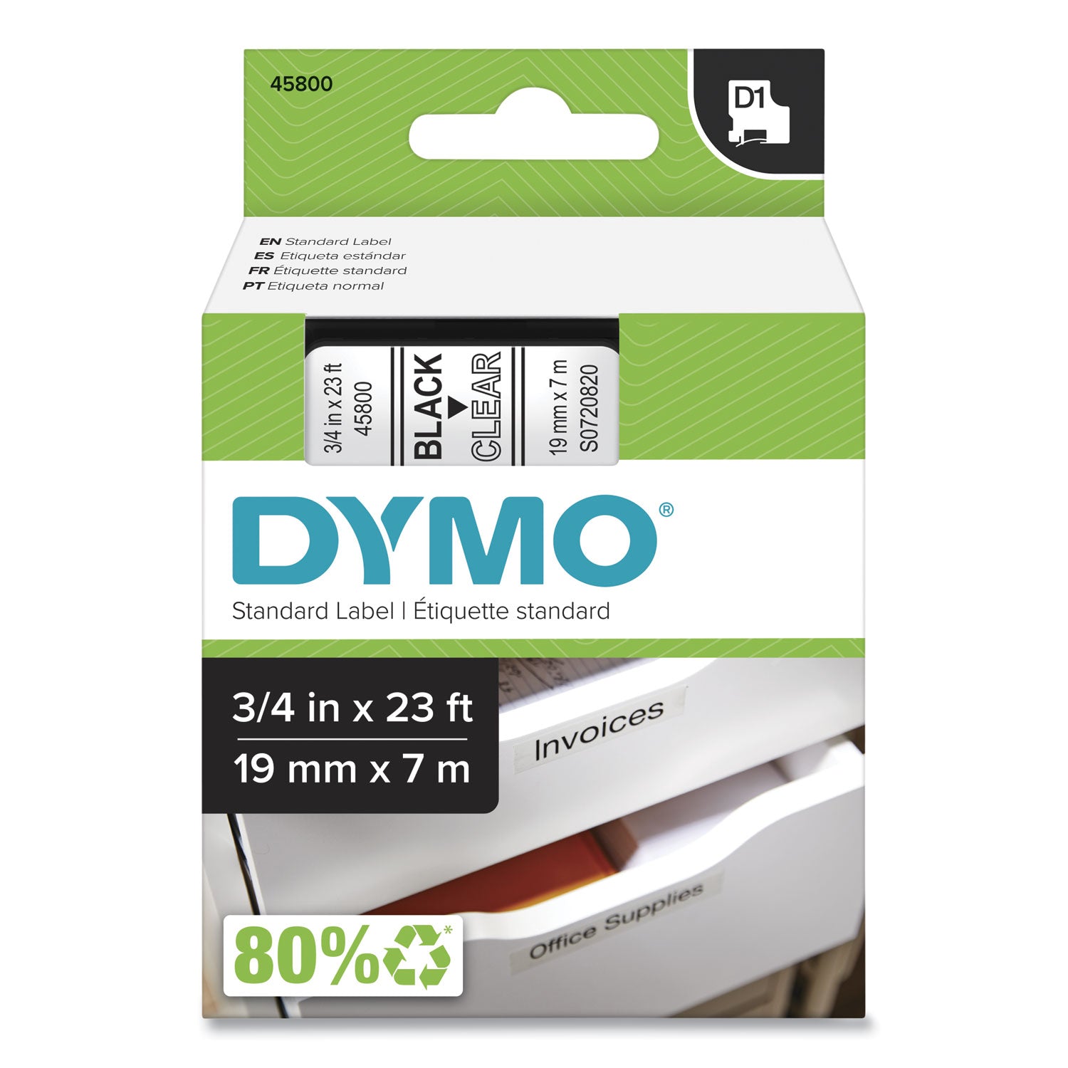 D1 High-Performance Polyester Removable Label Tape, 0.75" X 23 Ft, Black On Clear - 