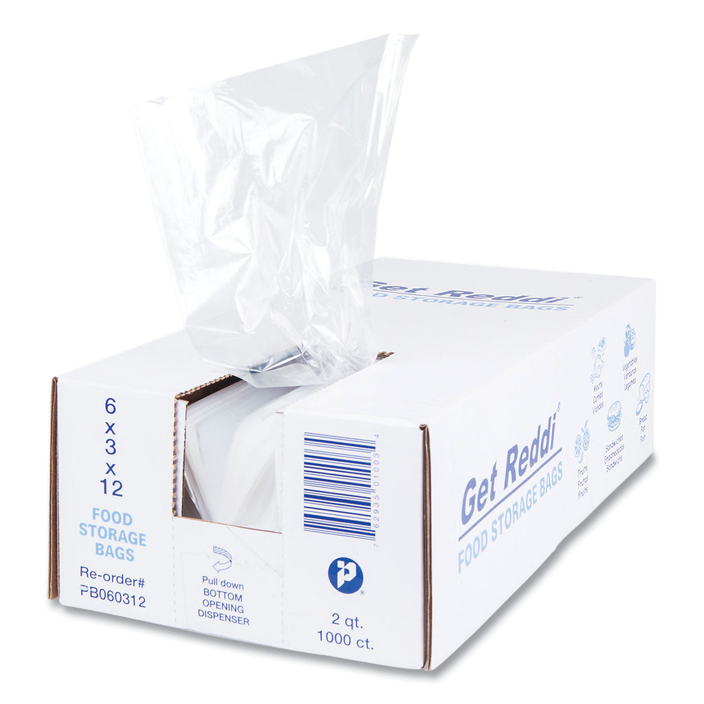 Food Bags, 2 qt, 0.68 mil, 6" x 12", Clear, 1,000/Carton