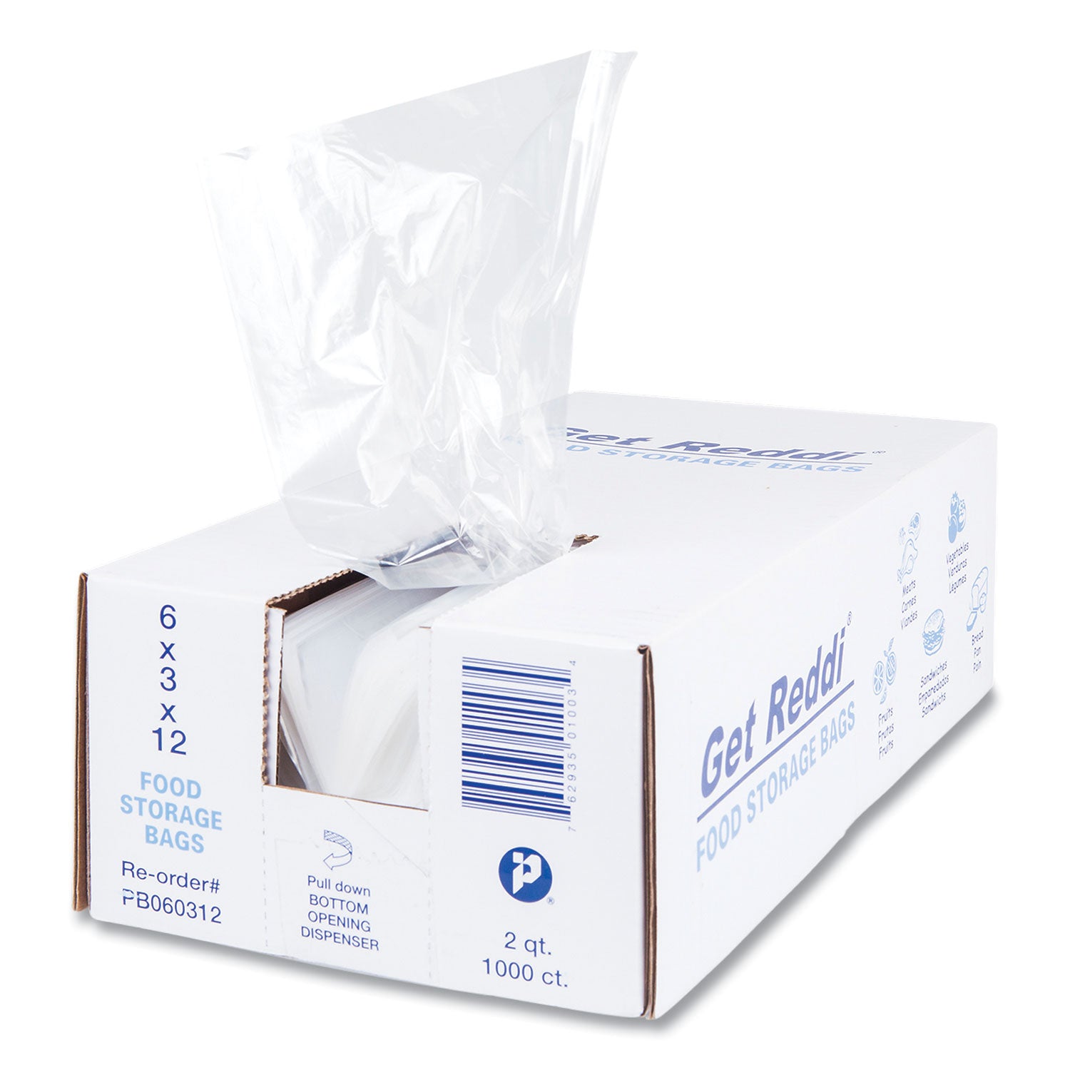 Food Bags, 2 qt, 0.68 mil, 6" x 12", Clear, 1,000/Carton