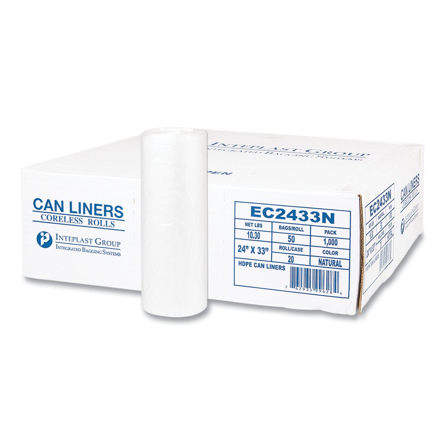 High-Density Commercial Can Liners, 16 gal, 5 mic, 24" x 33", Natural, 50 Bags/Roll, 20 Perforated Rolls/Carton