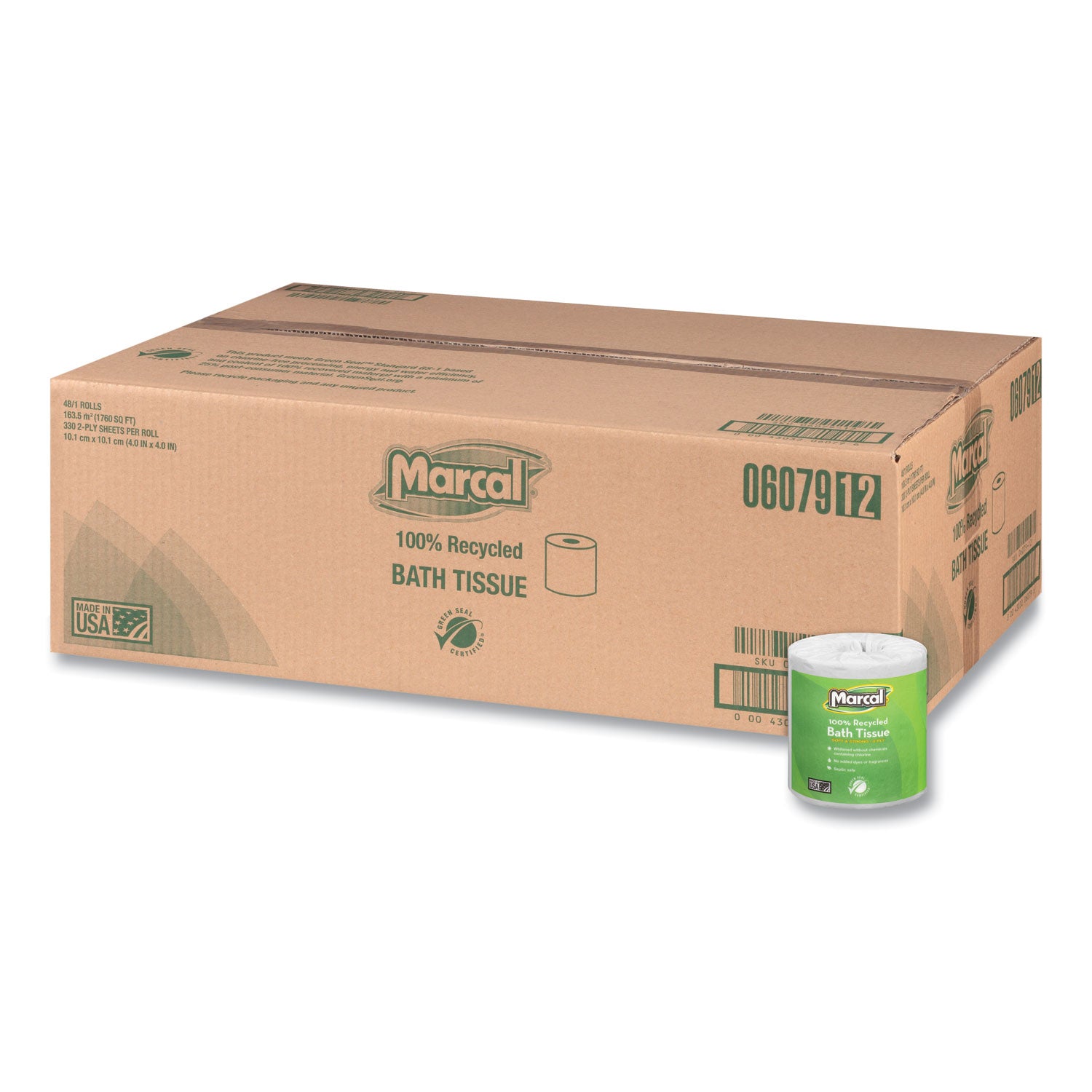 100% Recycled 2-Ply Bath Tissue, Septic Safe, Individually Wrapped Rolls, White, 330 Sheets/Roll, 48 Rolls/Carton - 