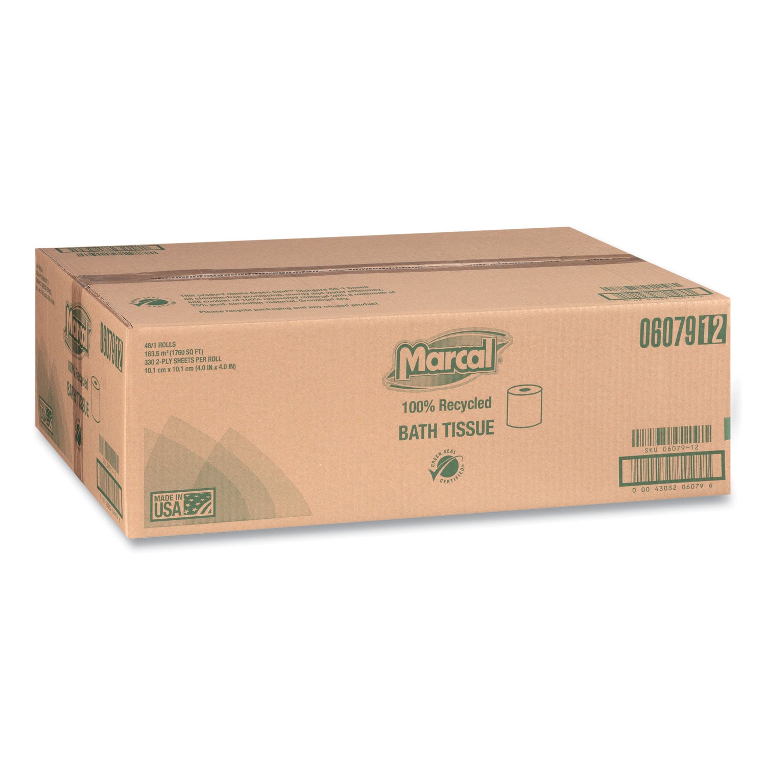 100% Recycled 2-Ply Bath Tissue, Septic Safe, Individually Wrapped Rolls, White, 330 Sheets/Roll, 48 Rolls/Carton - 