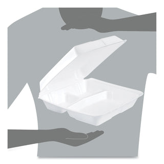 Foam Hinged Lid Containers, 3-Compartment, 9.25 x 9.5 x 3, White, 200/Carton
