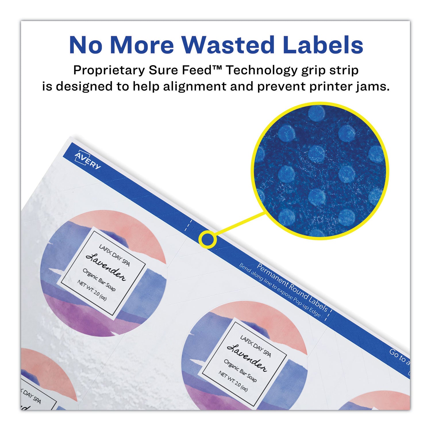 Round Print-to-the Edge Labels with SureFeed, 2.5" dia, Glossy White, 90/PK