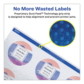 Round Print-to-the Edge Labels with SureFeed, 2.5" dia, Glossy White, 90/PK