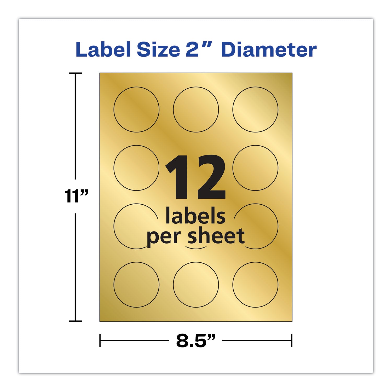 Round Labels, Inkjet Printers, 2" dia, Gold, 12/Sheet, 8 Sheets/Pack