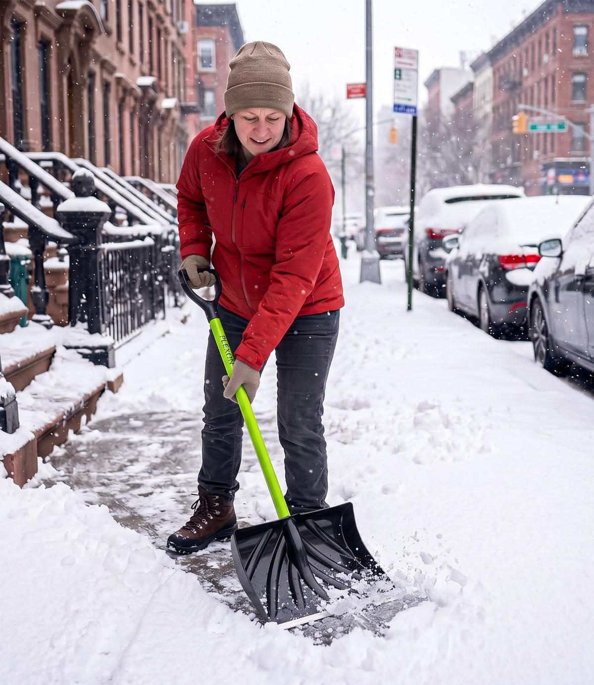 48'' Snow Pusher with Fiberglass Handle & Plastic D-Grip, 17'' Wide Blade with Aluminum Edge
