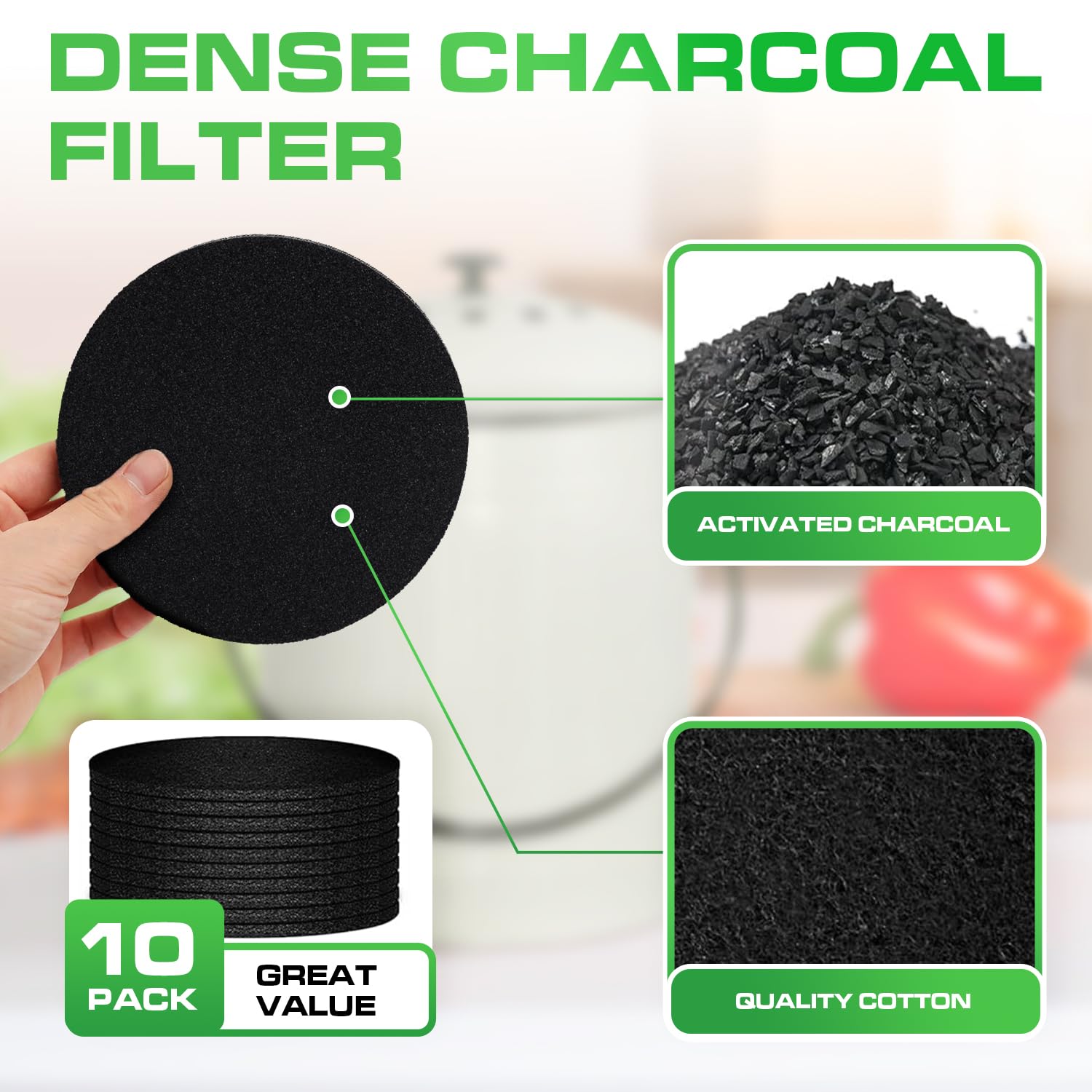 plexon 10 packs charcoal filters for compost bucket countertop bin 1 5 gallon kitchen natural home compost bin filter replacement refill round 6 5 inch
